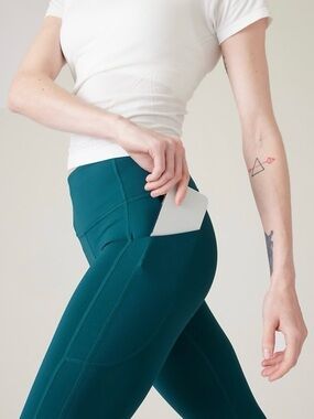 Athleta High-Waist Pocket Leggings in Deep Teal Cropped size Small